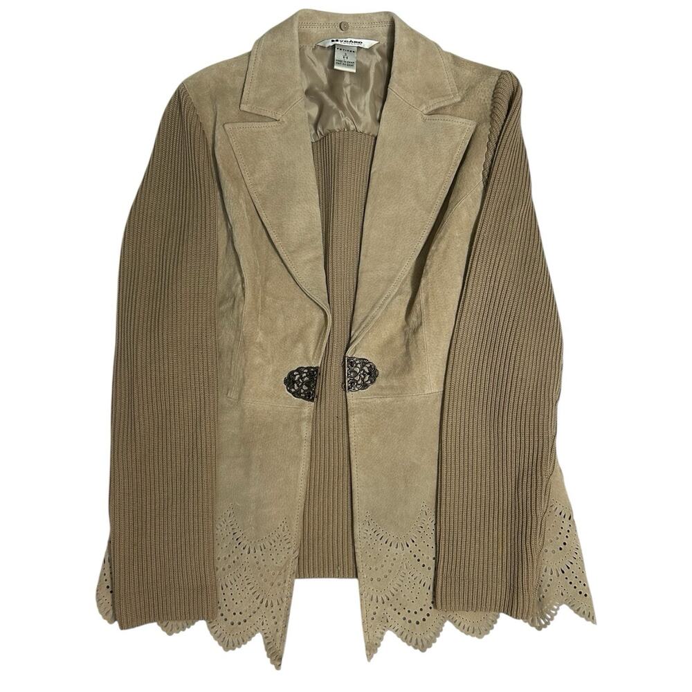 Peter Nygard Collection Petites Suede Jacket S Removable Fur Collar Knit Sleeves - Picture 3 of 16